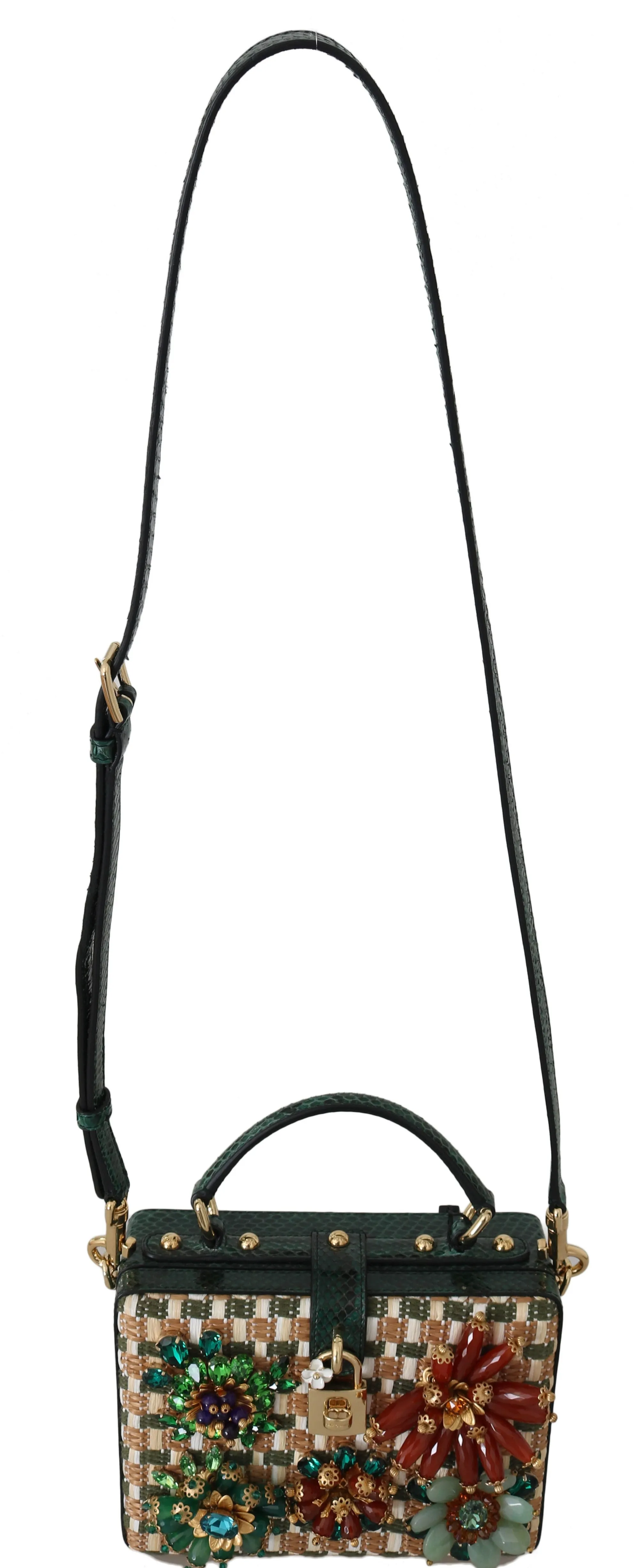Green Python Crystal Raffia Leather BOX HandBag