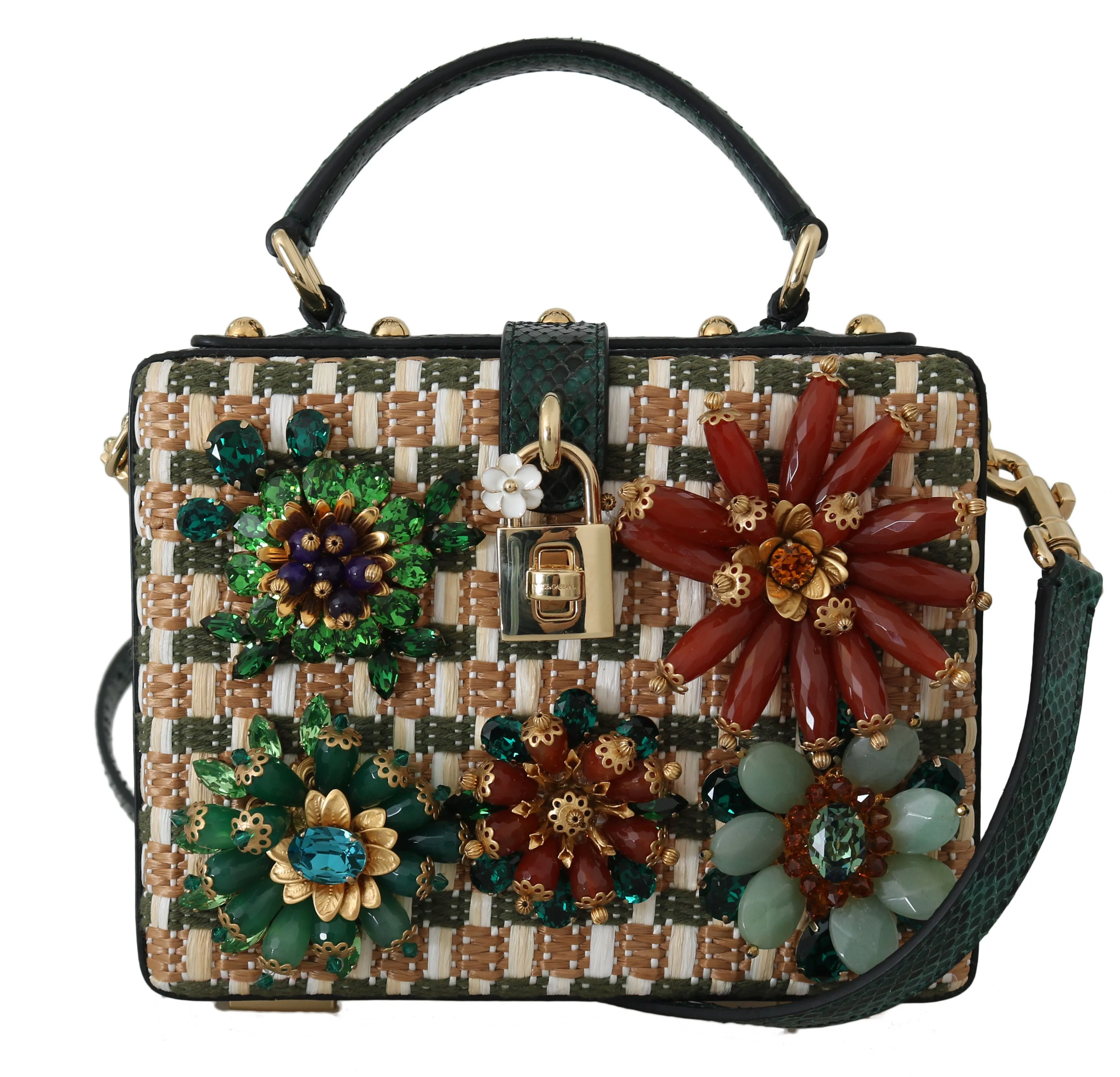 Green Python Crystal Raffia Leather BOX HandBag