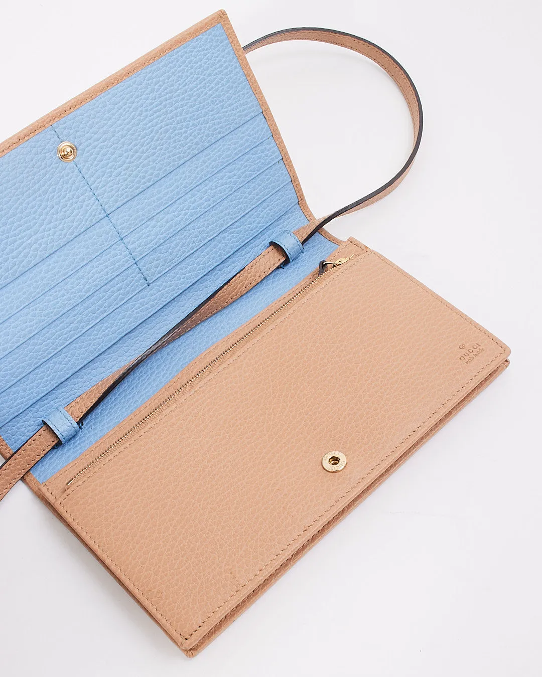 Gucci Beige Leather Swing Wallet On Chain