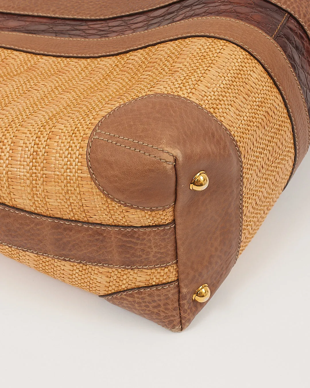 Gucci Beige Raffia & Croc Leather Secret Hobo Bag