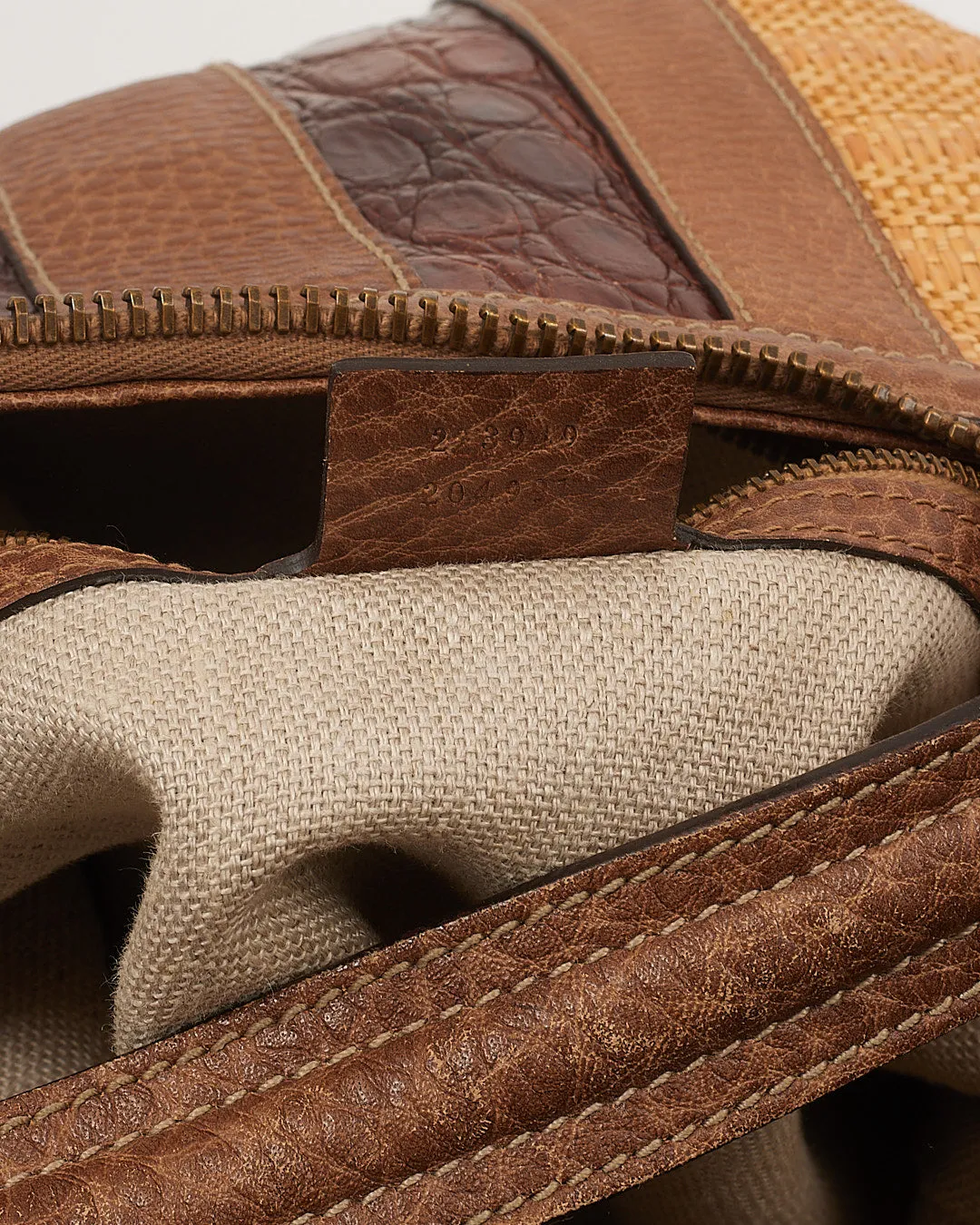 Gucci Beige Raffia & Croc Leather Secret Hobo Bag