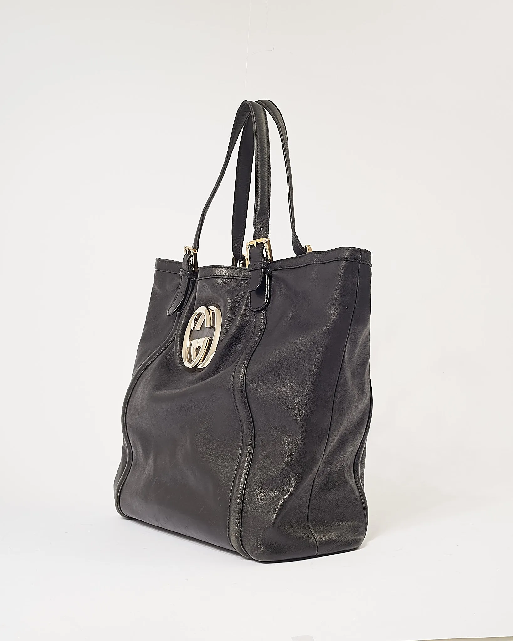 Gucci Black Leather GG Large Tote Bag