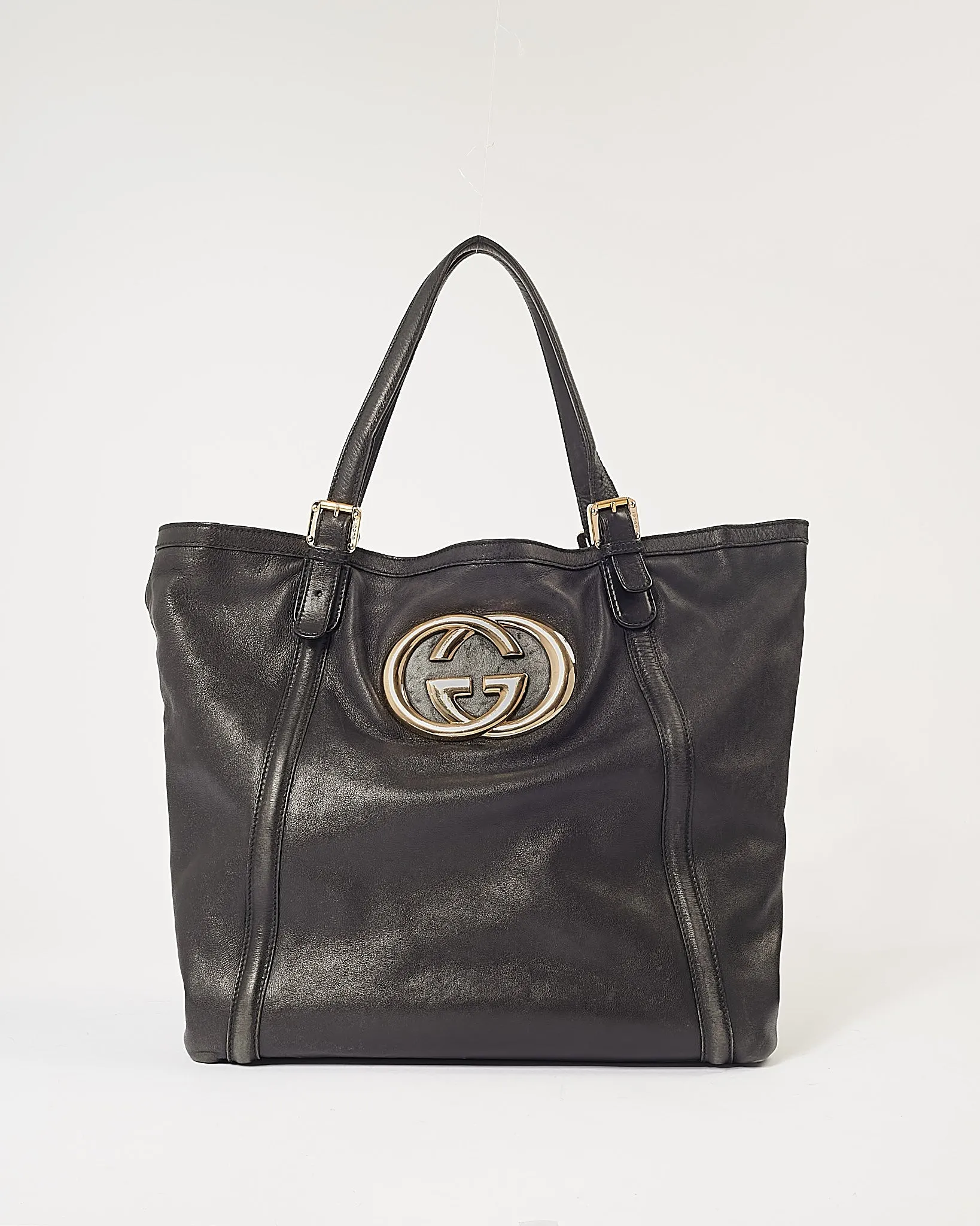 Gucci Black Leather GG Large Tote Bag