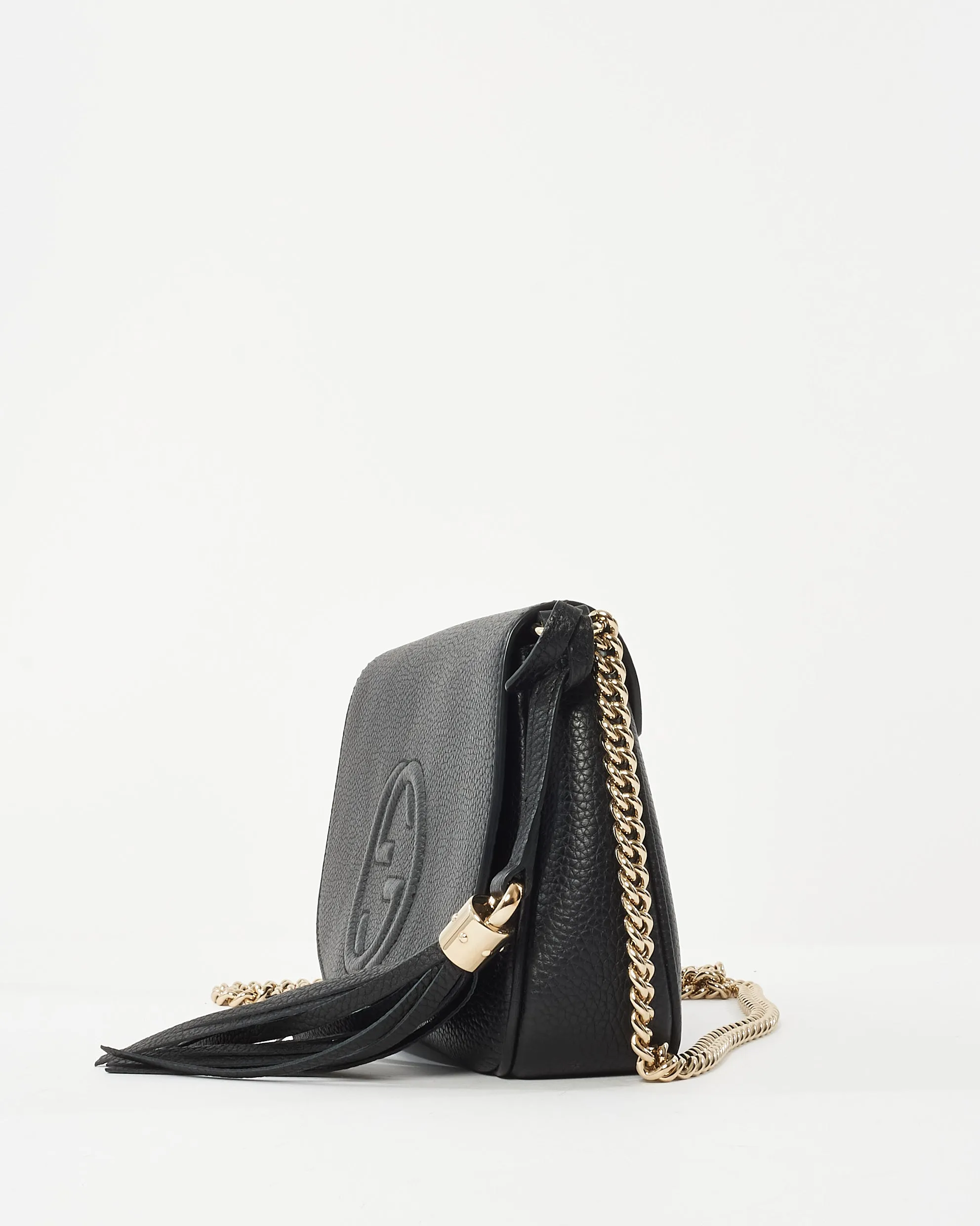 Gucci Black Pebbled Calfskin Medium Soho Flap Crossbody
