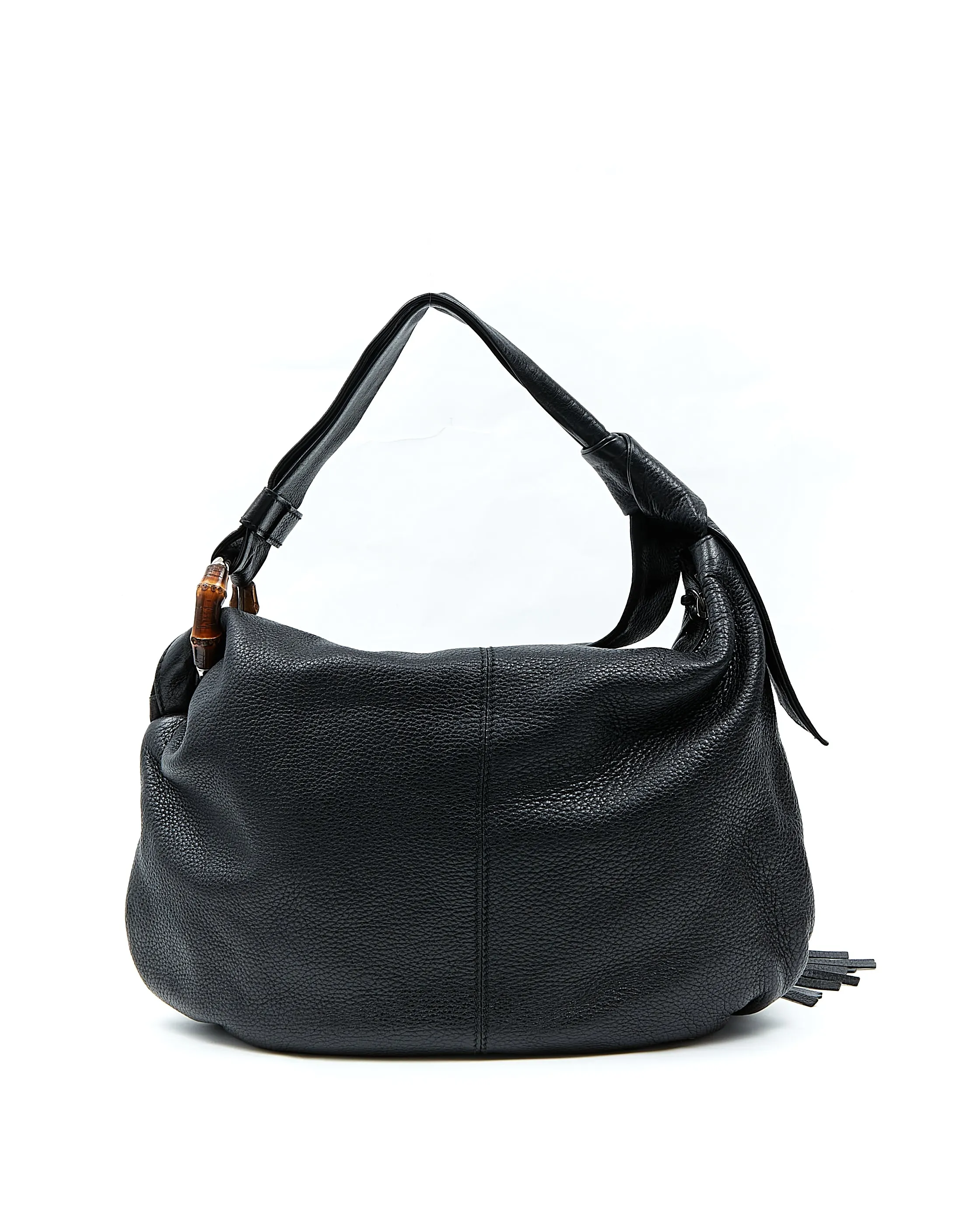 Gucci Black Pebbled Leather Bamboo Detail Shoulder Bag