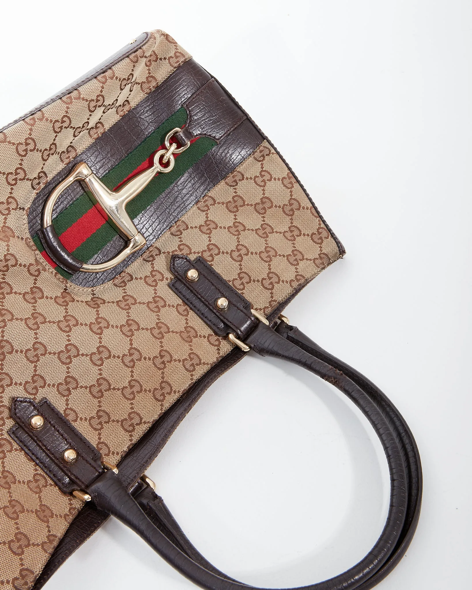 Gucci Brown GG Canvas Horsebit Détail Tote Bag