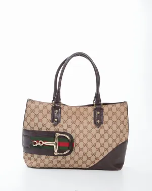 Gucci Brown GG Canvas Horsebit Détail Tote Bag