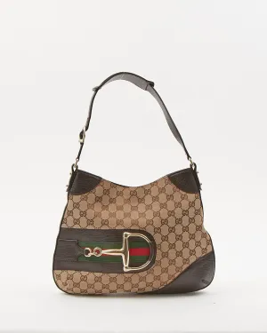 Gucci Brown GG Supreme Web Detail Horsebit Shoulder Bag