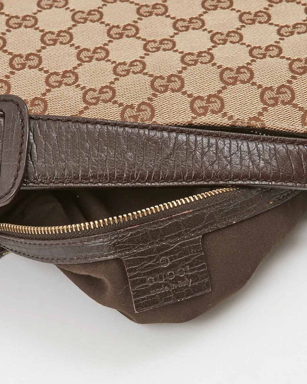 Gucci Brown GG Supreme Web Detail Horsebit Shoulder Bag