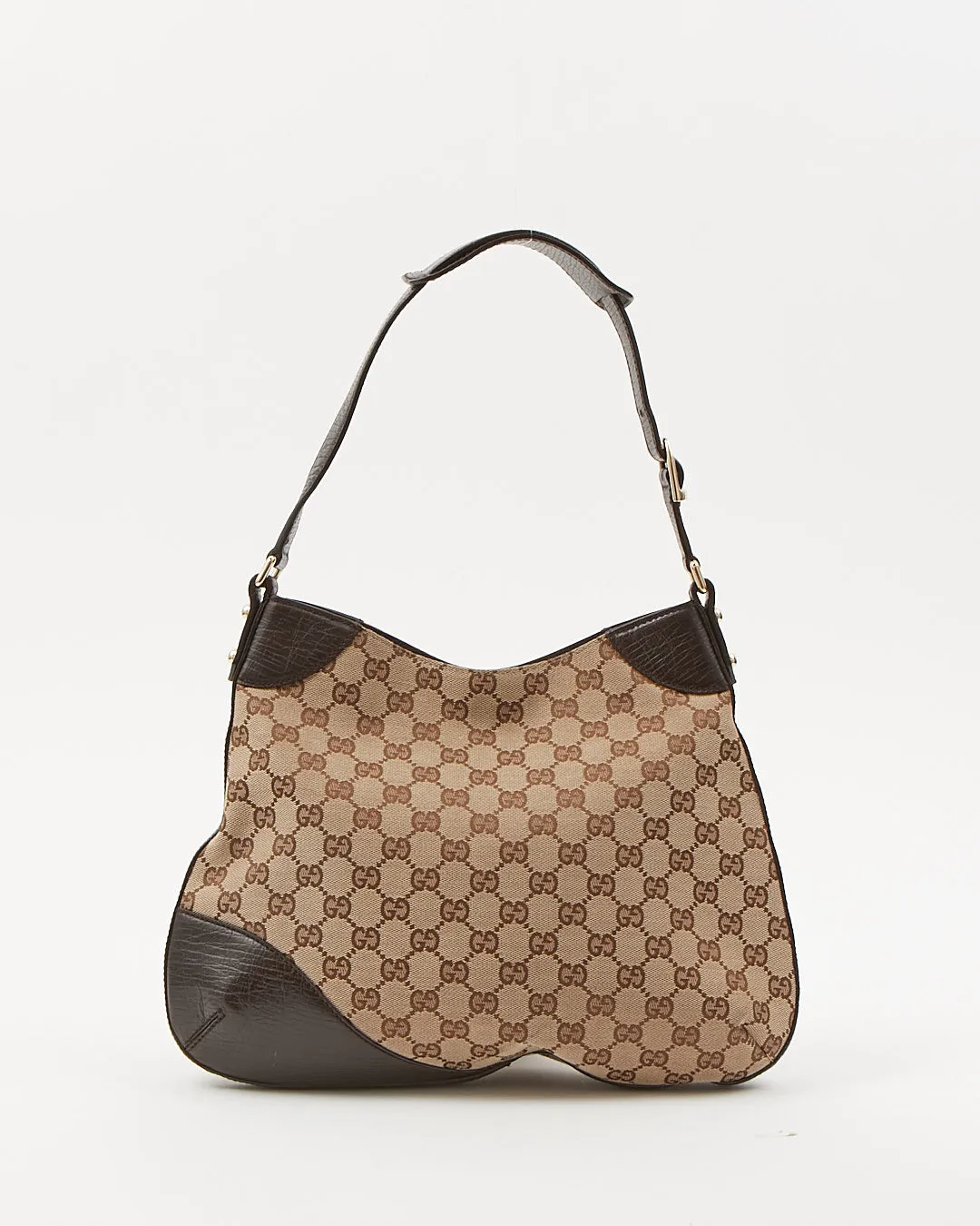 Gucci Brown GG Supreme Web Detail Horsebit Shoulder Bag