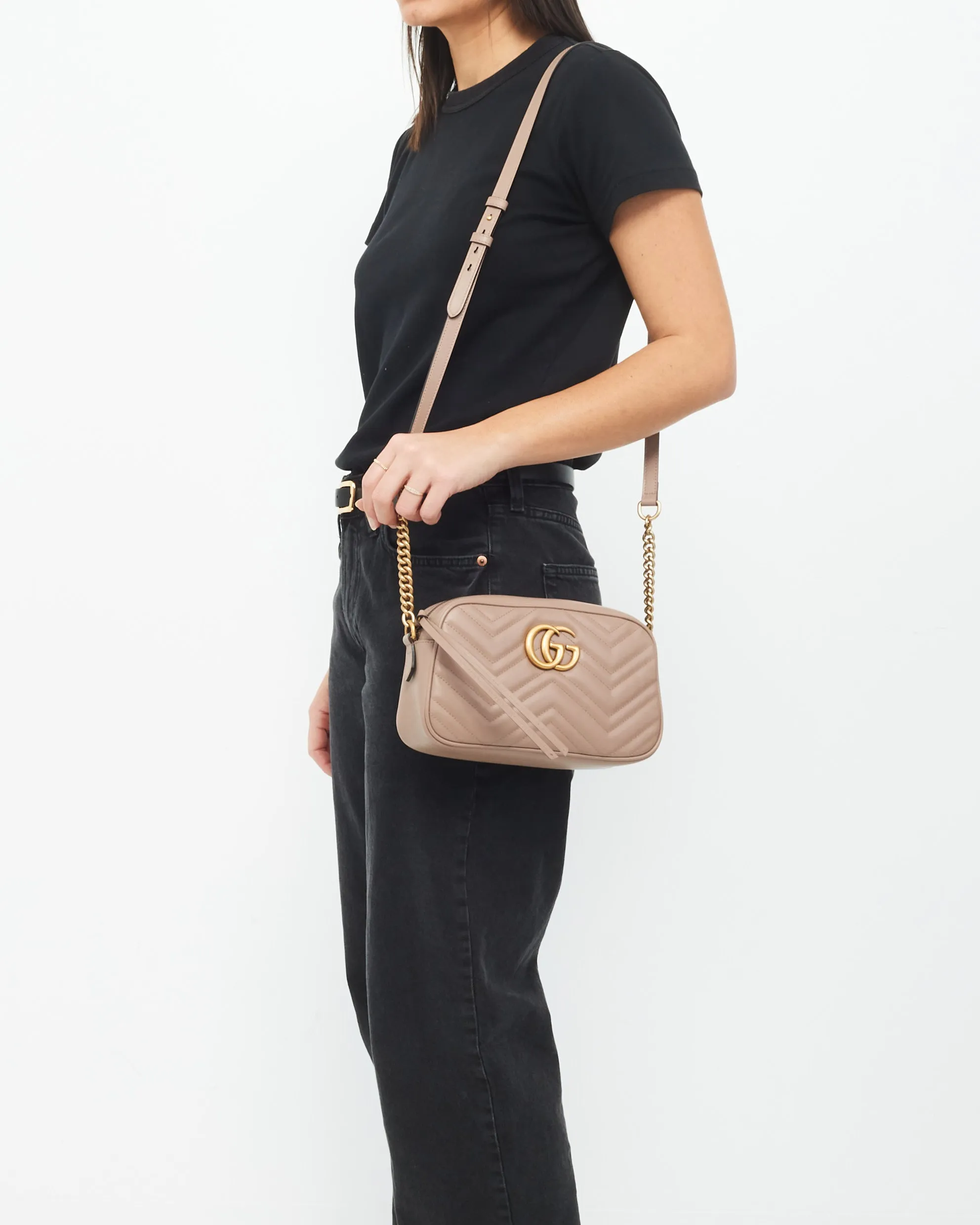 Gucci Dusty Pink Matlassée Leather Small Marmont Camera Bag