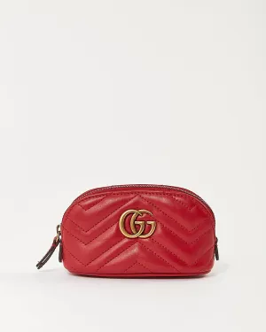 Gucci Red Leather Matelasse GG Marmont Chain Pouch