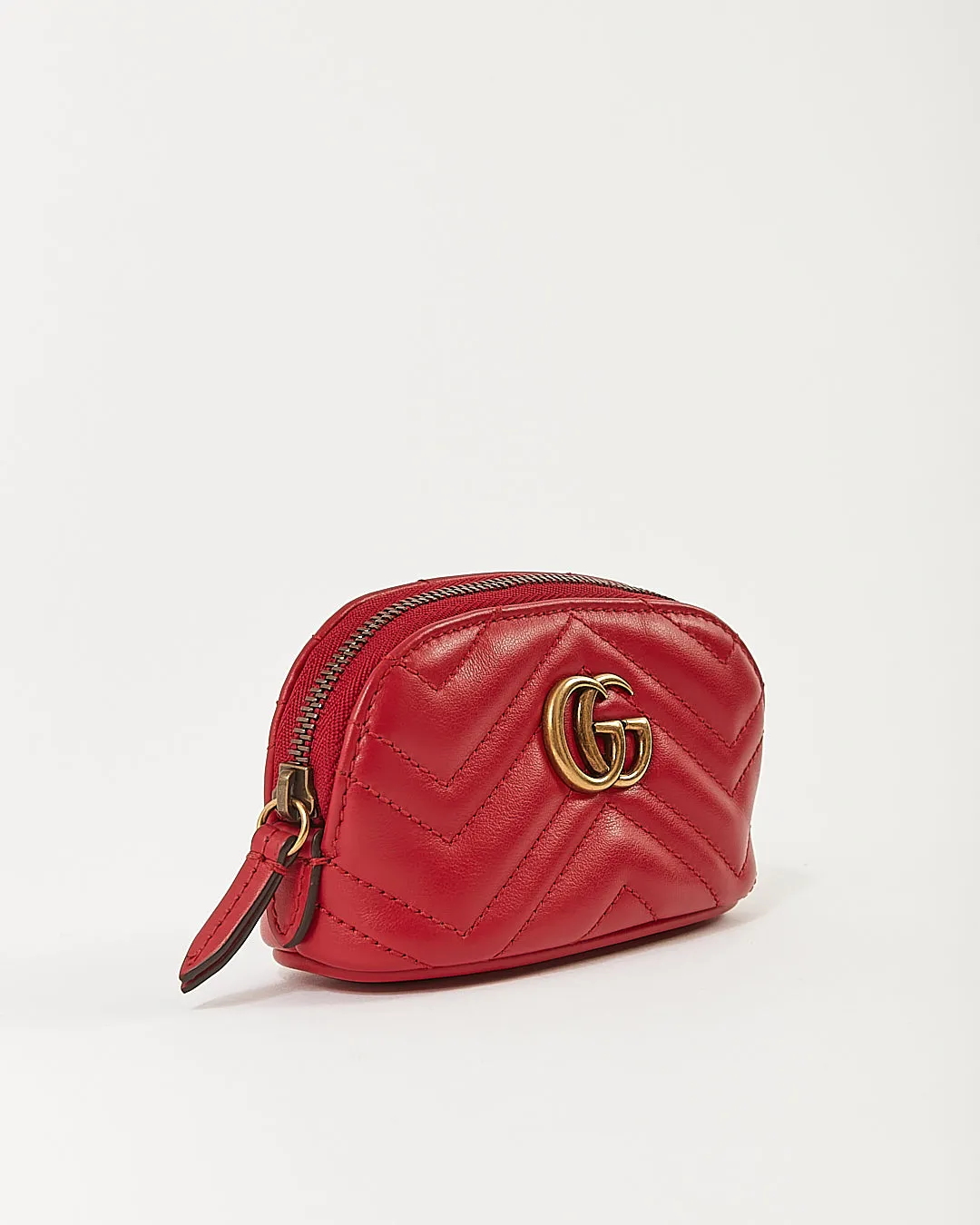 Gucci Red Leather Matelasse GG Marmont Chain Pouch