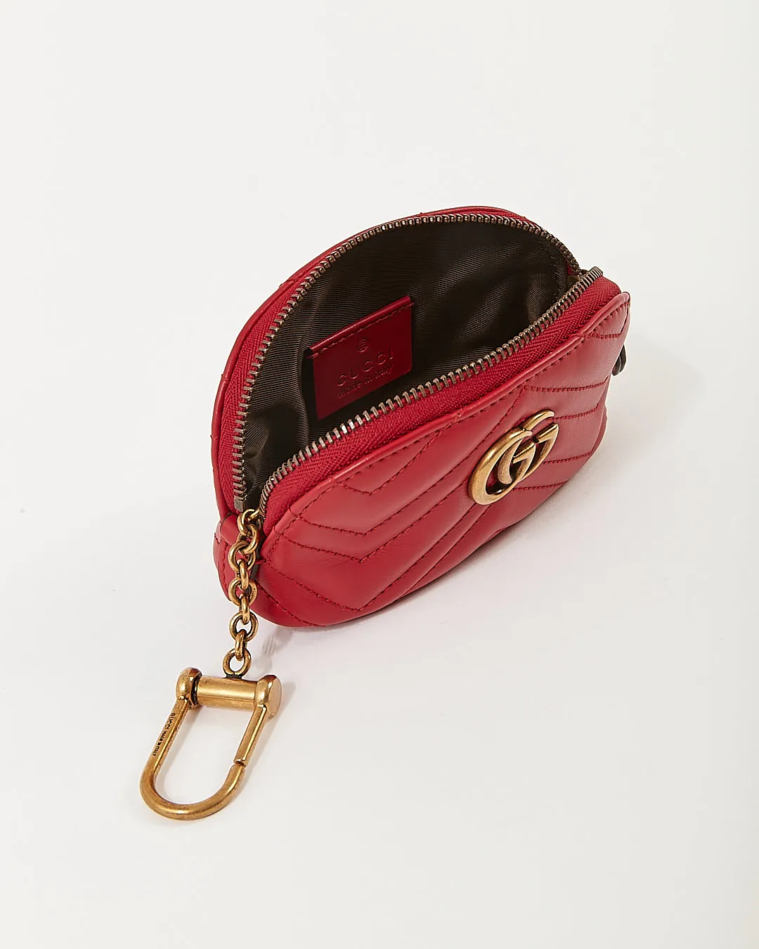 Gucci Red Leather Matelasse GG Marmont Chain Pouch