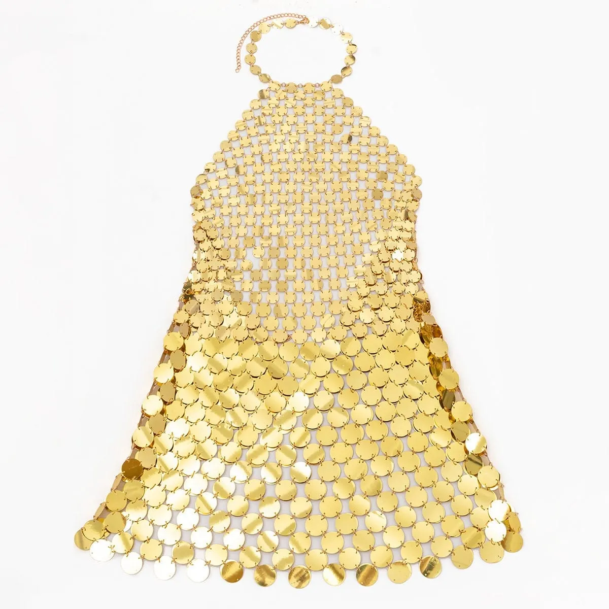 Handmade Gold Silver Tone Glitter Sequins Patchwork Rave Party Mini Dress