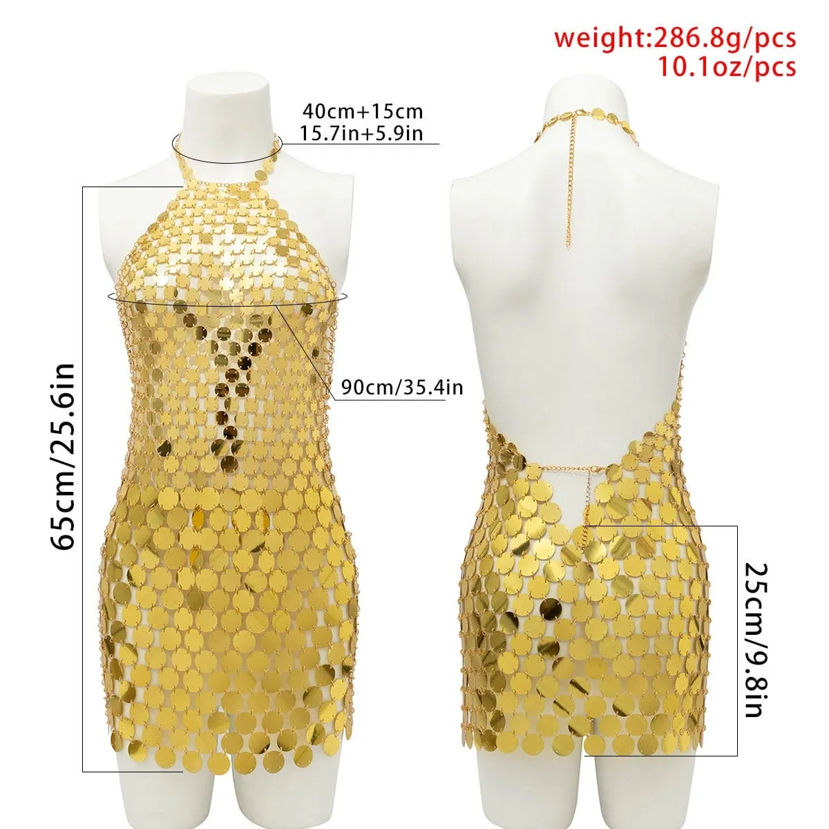 Handmade Gold Silver Tone Glitter Sequins Patchwork Rave Party Mini Dress