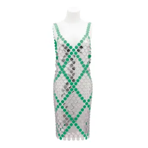 Handmade Two-tone Squamous Sequins Patchwork Rave Party Midi Dress