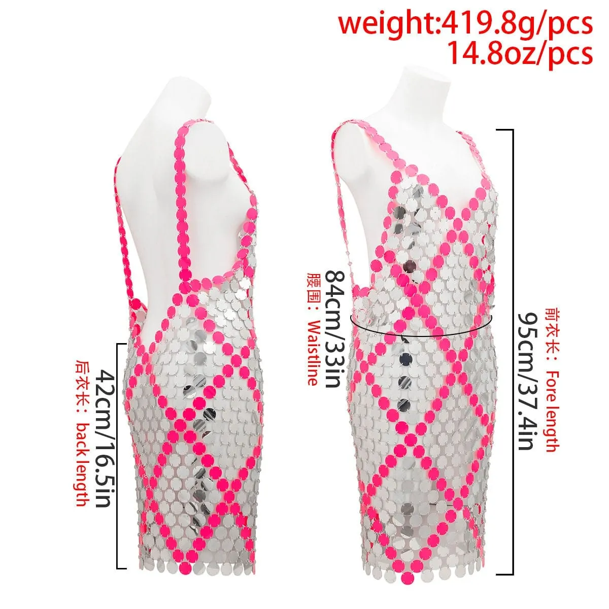 Handmade Two-tone Squamous Sequins Patchwork Rave Party Midi Dress