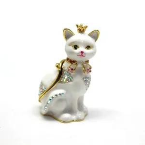 Hard Carved Jewelry Gift Cat Crown Crystal Enameled Trinket Fashion Organizer Box Storage