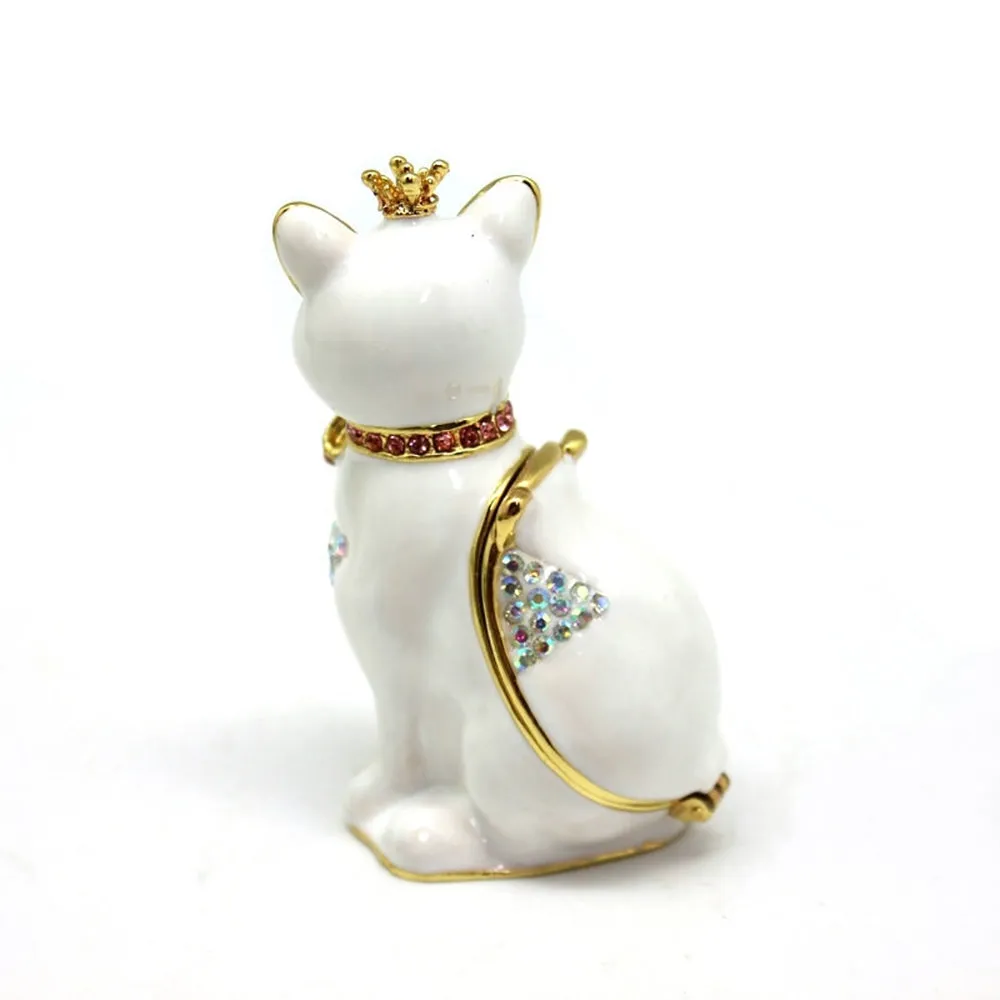 Hard Carved Jewelry Gift Cat Crown Crystal Enameled Trinket Fashion Organizer Box Storage