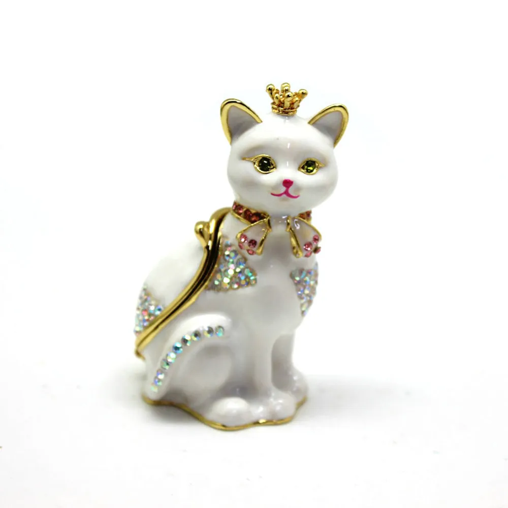 Hard Carved Jewelry Gift Cat Crown Crystal Enameled Trinket Fashion Organizer Box Storage