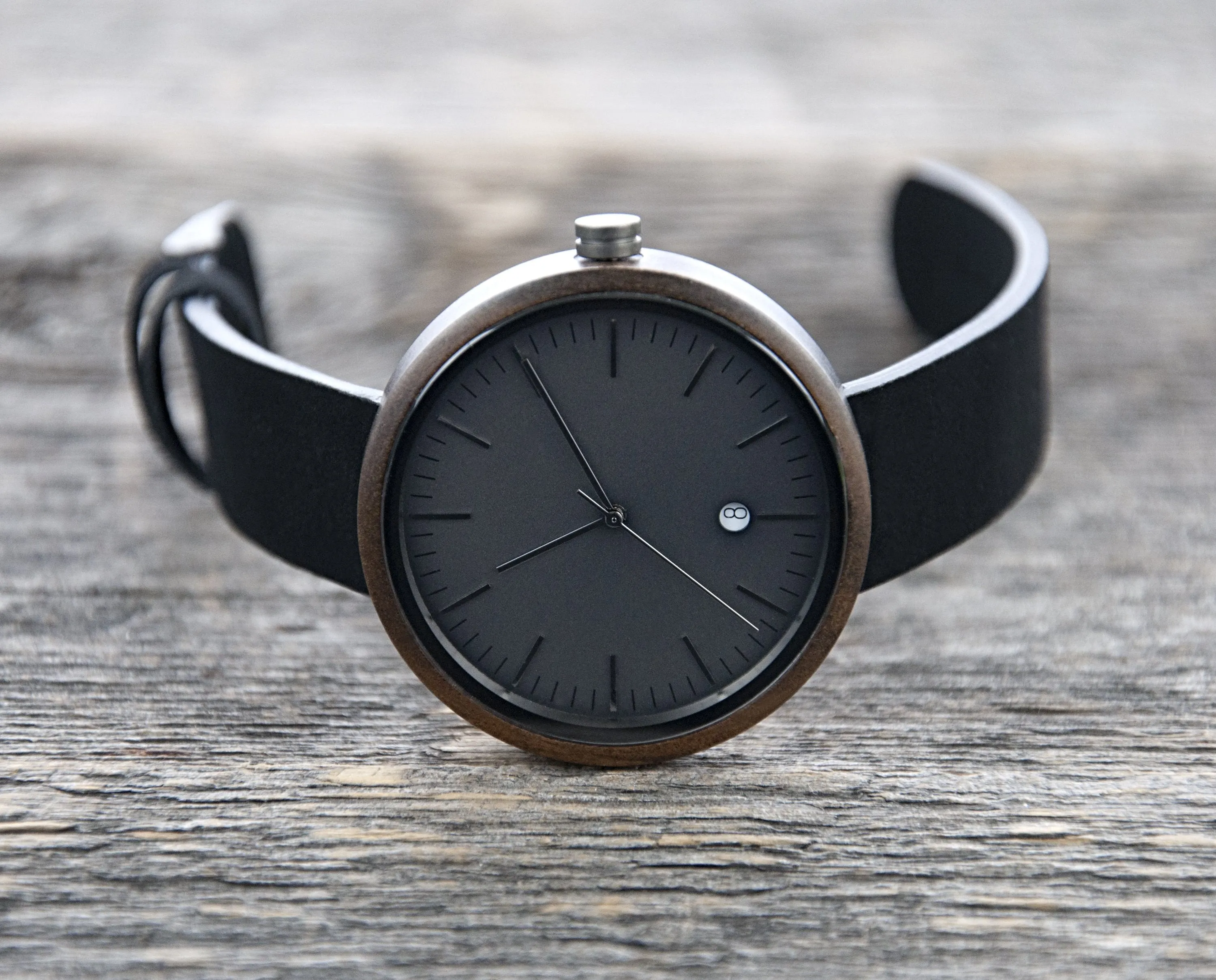 Hawk Dark Sandalwood Minimalist Wood Watch - Gunmetal Gray Dial, Sapphire Crystal, Swiss Quartz Movement | Skyline Series