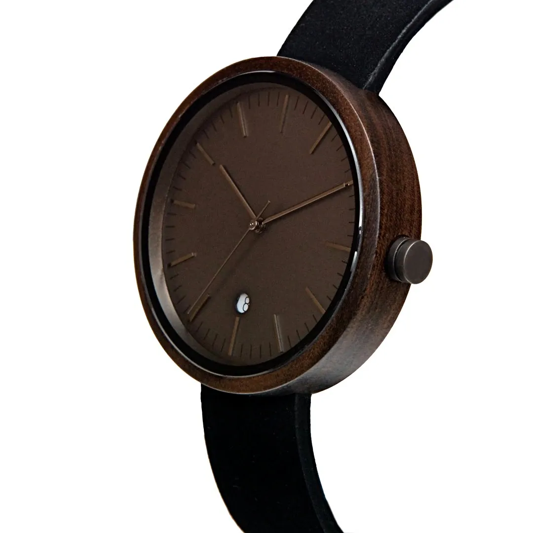 Hawk Dark Sandalwood Minimalist Wood Watch - Gunmetal Gray Dial, Sapphire Crystal, Swiss Quartz Movement | Skyline Series