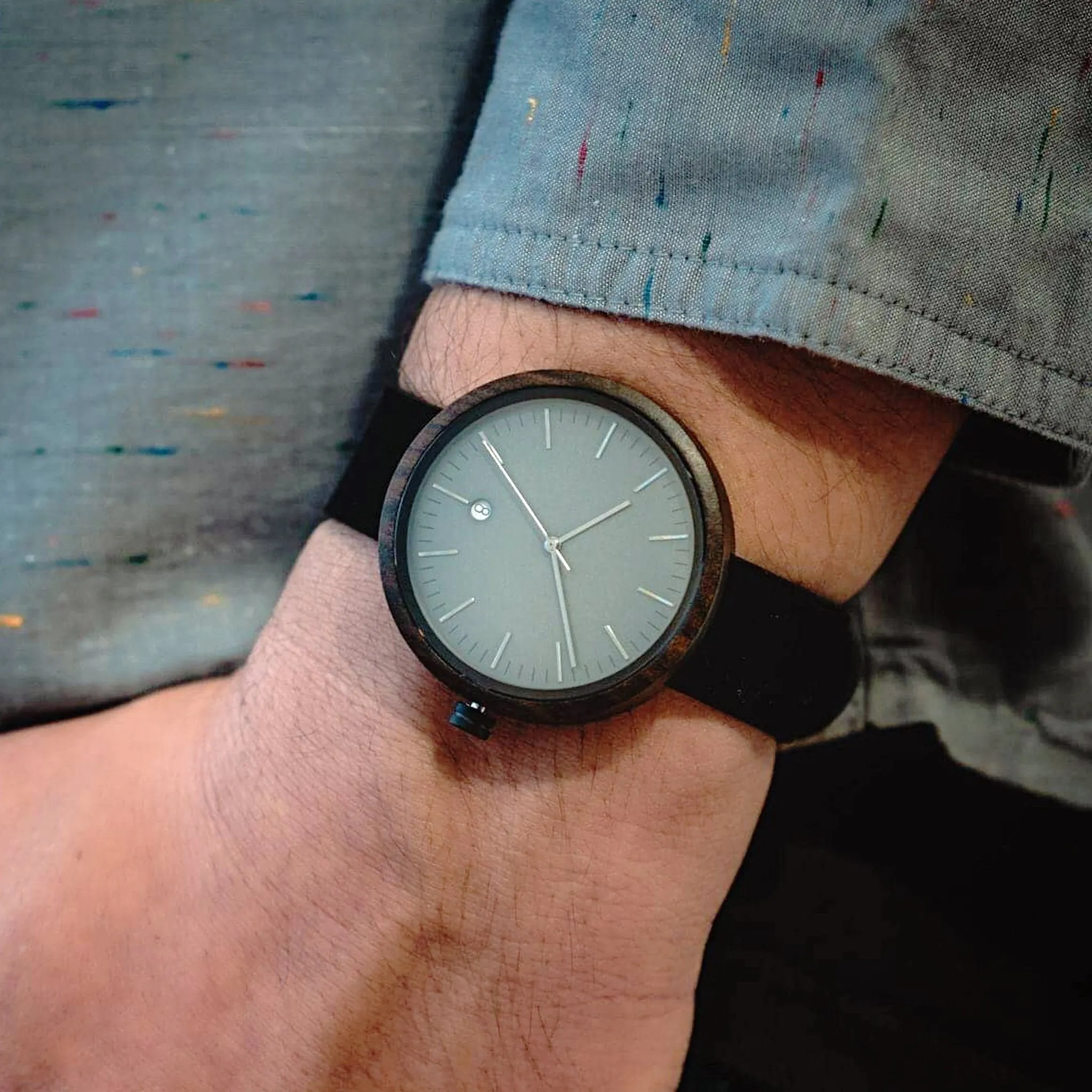Hawk Dark Sandalwood Minimalist Wood Watch - Gunmetal Gray Dial, Sapphire Crystal, Swiss Quartz Movement | Skyline Series