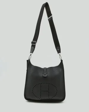 Hermes Black Clemence Palladium Evelyne GM 33 III Bag