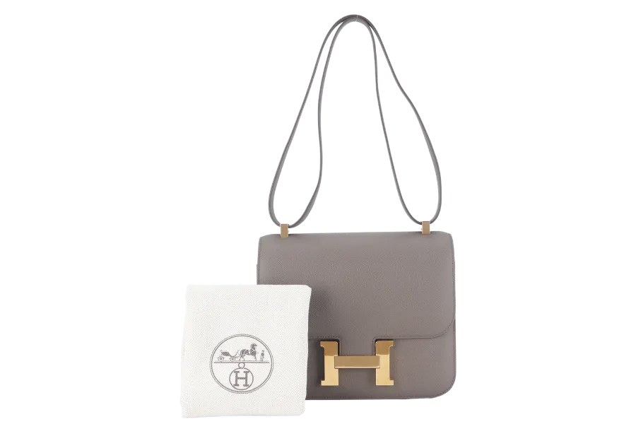 HERMES CONSTANCE 24 GRIS ETAIN EPSOM LEATHER GOLD HARDWARE STAMP D (YEAR 2019) WITH DUST COVER