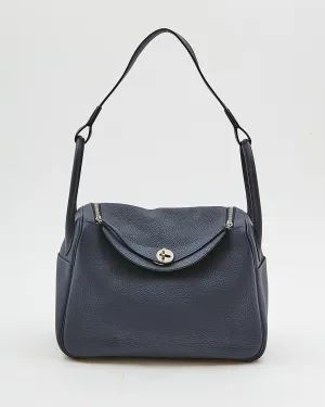 Hermes Navy Clemence Leather Palladium Lindy 30 Bag