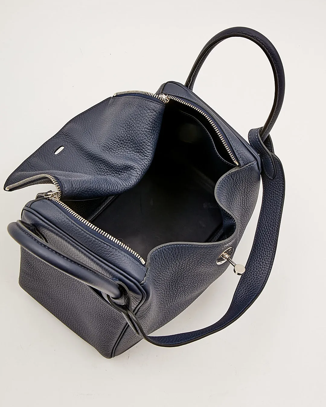 Hermes Navy Clemence Leather Palladium Lindy 30 Bag