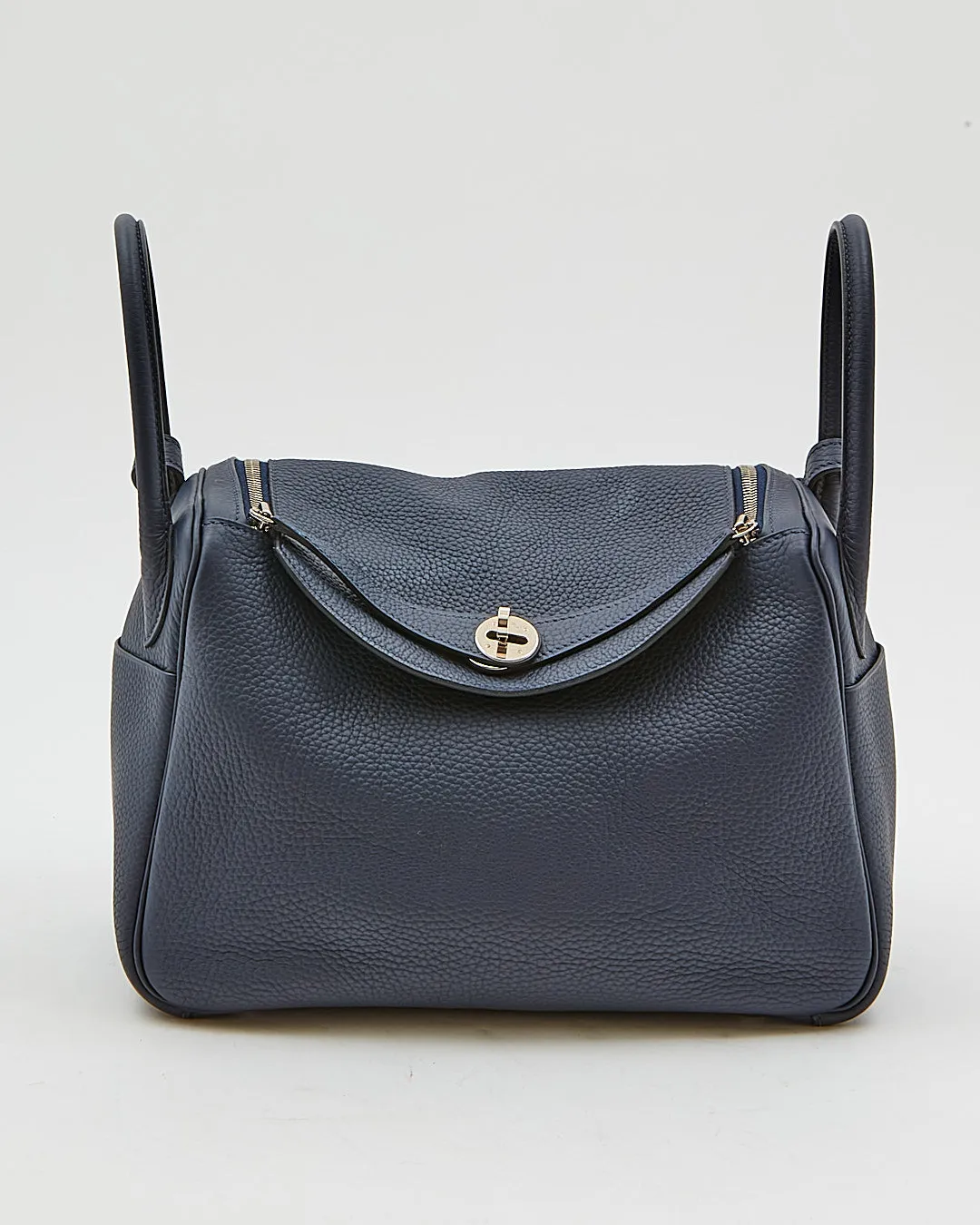 Hermes Navy Clemence Leather Palladium Lindy 30 Bag