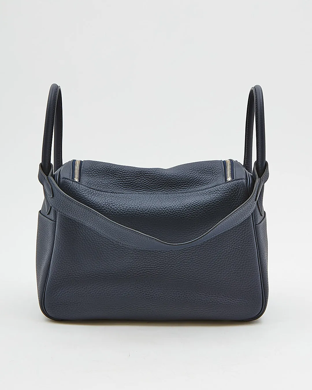 Hermes Navy Clemence Leather Palladium Lindy 30 Bag