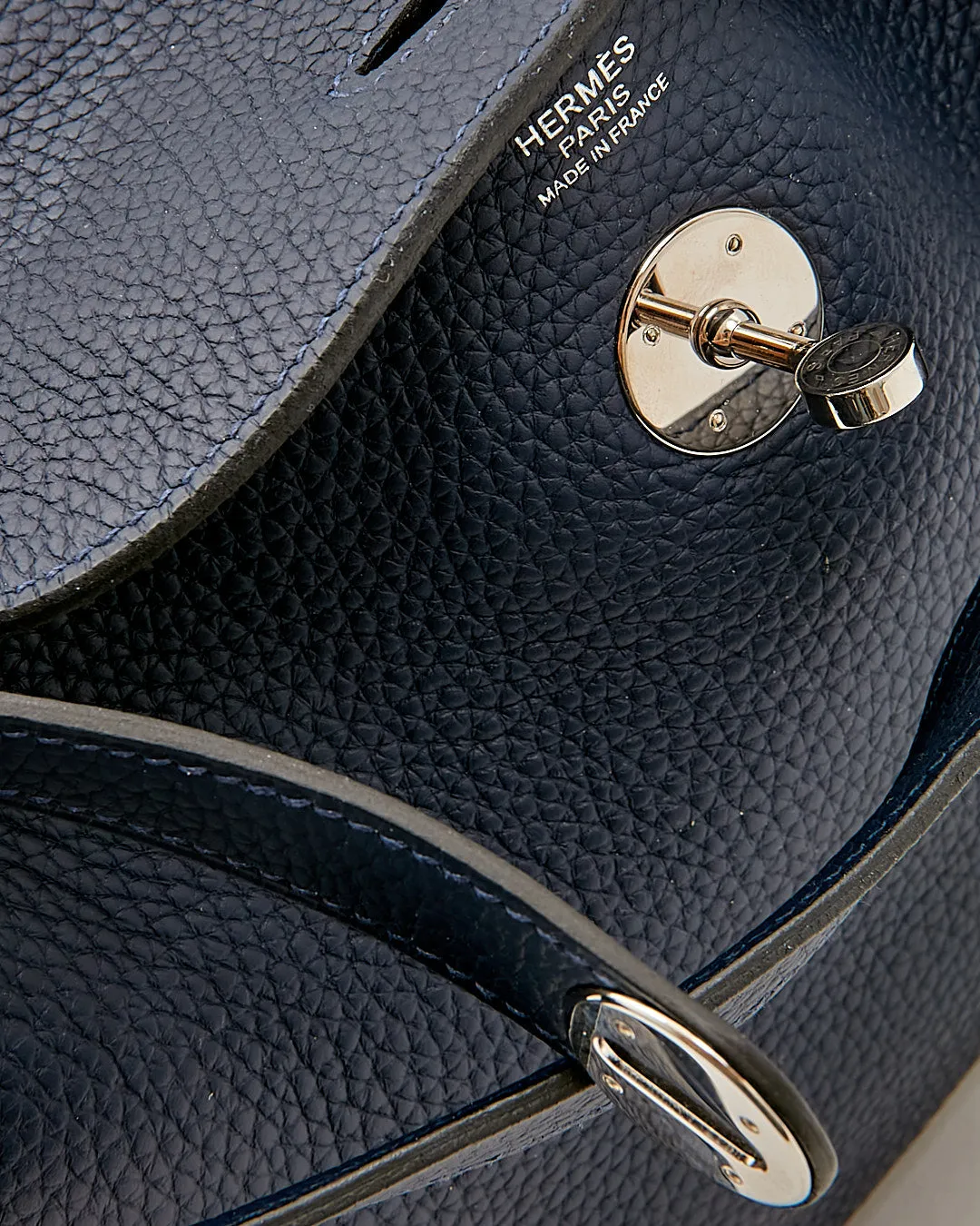 Hermes Navy Clemence Leather Palladium Lindy 30 Bag