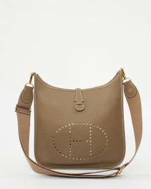 Hermès Etoupe Clémence Leather Evelyne III PM Bag