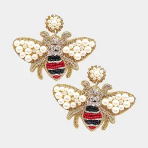Honey Bee Red & Black Seed Bead Dangle Earrings