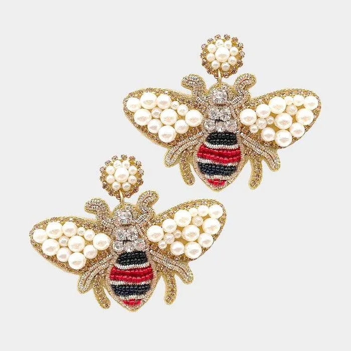 Honey Bee Red & Black Seed Bead Dangle Earrings
