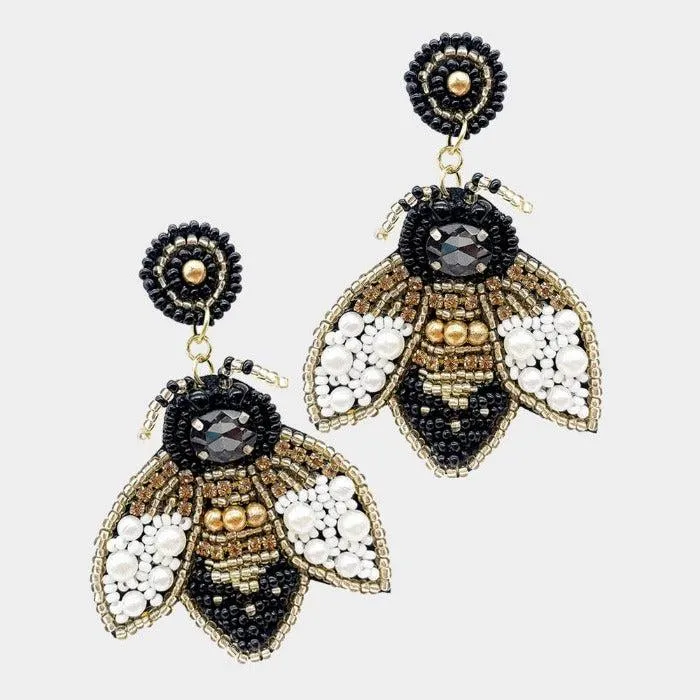 Honey Bee Seed Bead Dangle Earrings