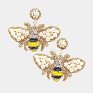 Honey Bee Seed Bead Dangle Earrings
