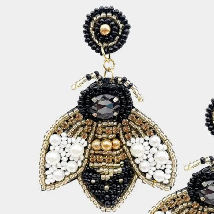 Honey Bee Seed Bead Dangle Earrings