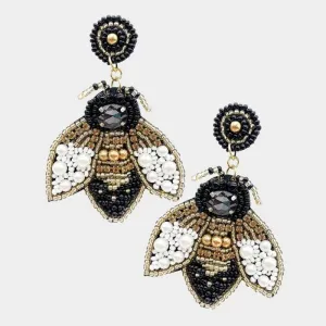Honey Bee Seed Bead Dangle Earrings