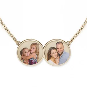 Horizontal Double Round Photo Engraved Pendant Jewelry