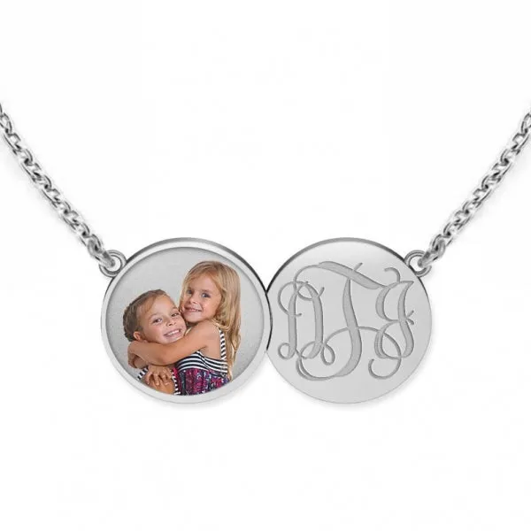 Horizontal Double Round Photo Engraved Pendant Jewelry