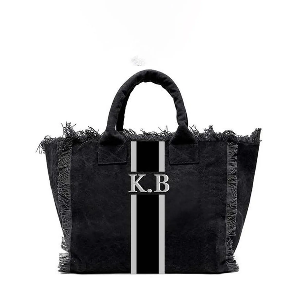 HPSP Handmade Bags, Summer American Style Trends Stripe Printing Women's Tassel HandBag Customizable Letters Canvas Tote Beach Bag Wedding Gift