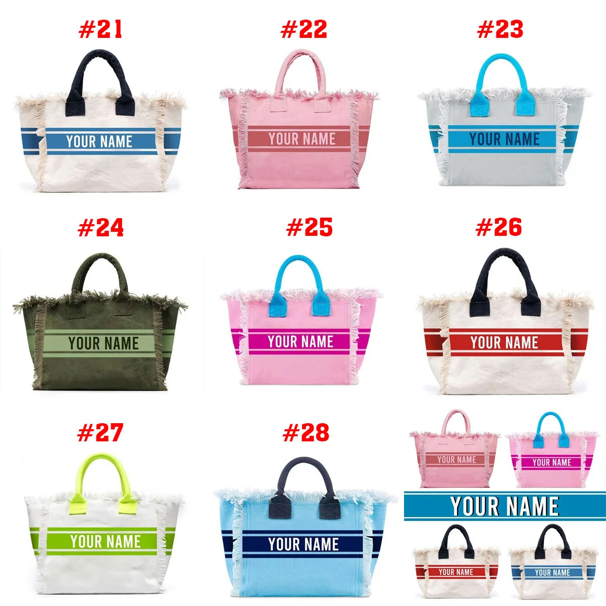 HPSP Handmade Bags, Summer American Style Trends Stripe Printing Women's Tassel HandBag Customizable Letters Canvas Tote Beach Bag Wedding Gift