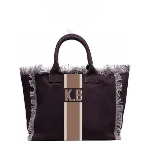 HPSP Handmade Bags, Summer American Style Trends Stripe Printing Women's Tassel HandBag Customizable Letters Canvas Tote Beach Bag Wedding Gift