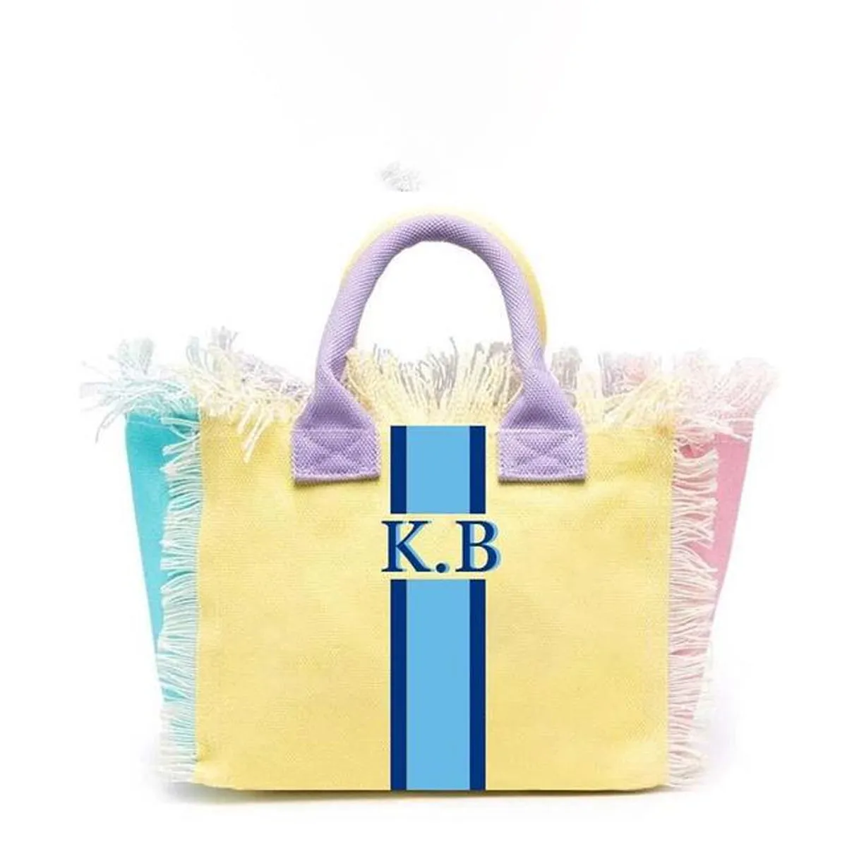 HPSP Handmade Bags, Summer American Style Trends Stripe Printing Women's Tassel HandBag Customizable Letters Canvas Tote Beach Bag Wedding Gift