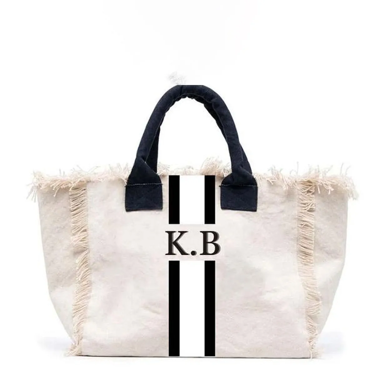 HPSP Handmade Bags, Summer American Style Trends Stripe Printing Women's Tassel HandBag Customizable Letters Canvas Tote Beach Bag Wedding Gift