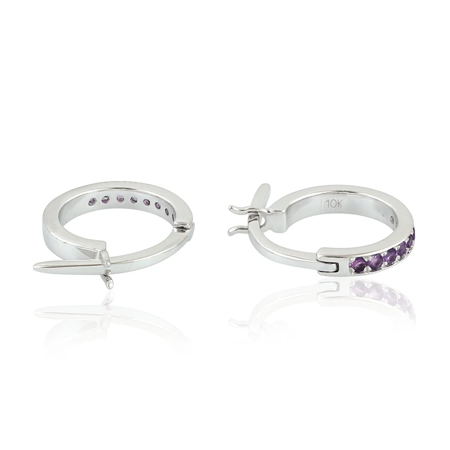 Huggie Earrings Amethyst 10k White Gold Jewelry February Birthstone Jewelry